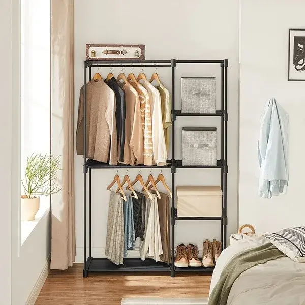 Åbent klædeskab - åben garderobe - sort garderobeskab og tøjskab fra Havehobby.dk