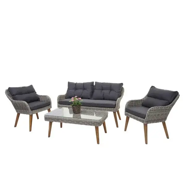 Loungesæt og havemøbelsæt - grå polyrattan havemøbler med mørke hynder fra Havehobby.dk