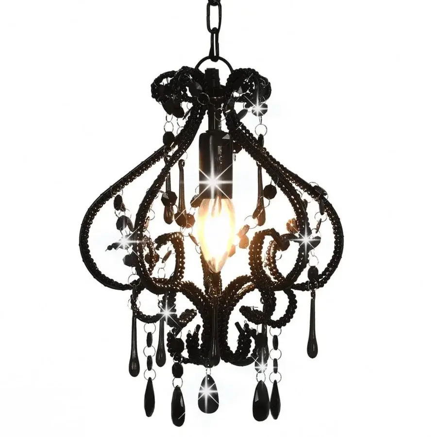 Loftlampe med perler - rund pendel E14, sort fra Boligcenter.dk