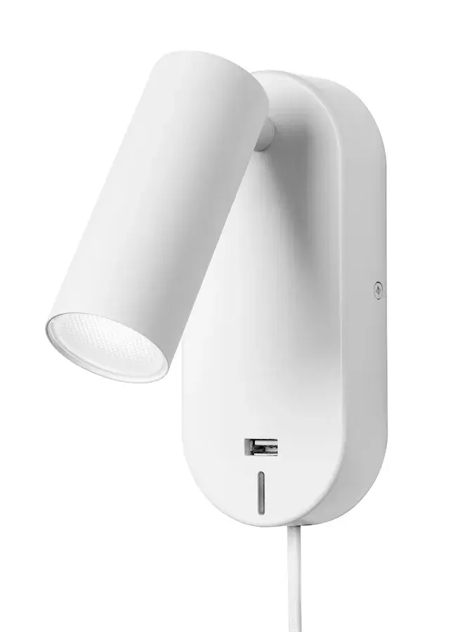 Nielsen Light Ego Væglampe med USB stik og lysdæmper Hvid fra GrydeGuru.dk
