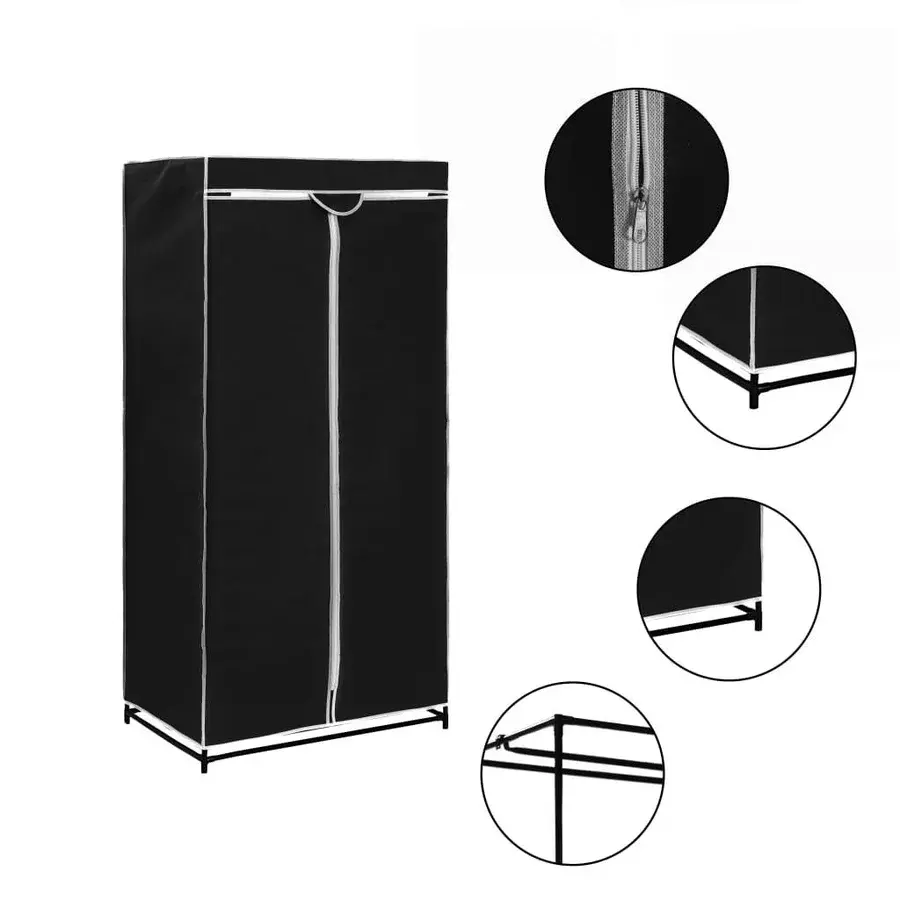 Stofklædeskab 75 × 50 × 160 cm - sort garderobeskab med lynlås fra Boligcenter.dk